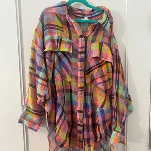 NWT- Anthropologie Multi-Colored Plaid Button Up